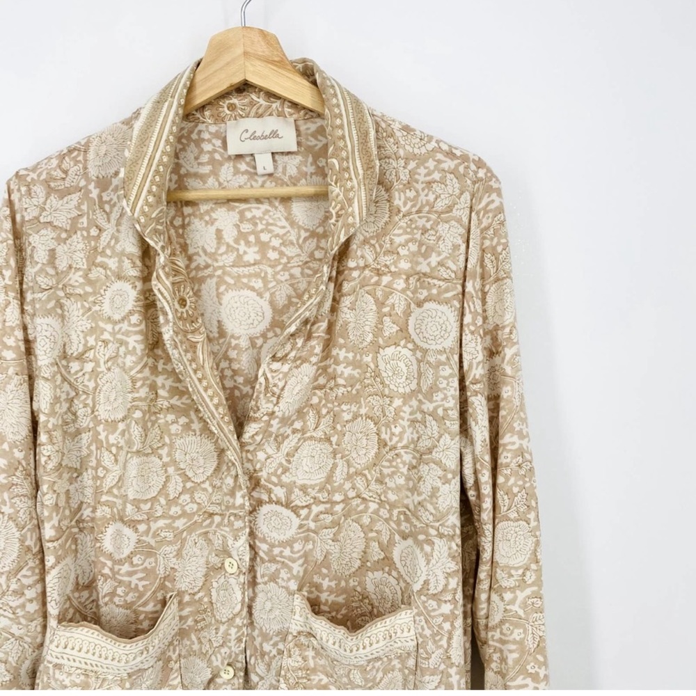 Cleobella Tan Patterned Long Sleeve Pocket Collared Button Down Shirt Large